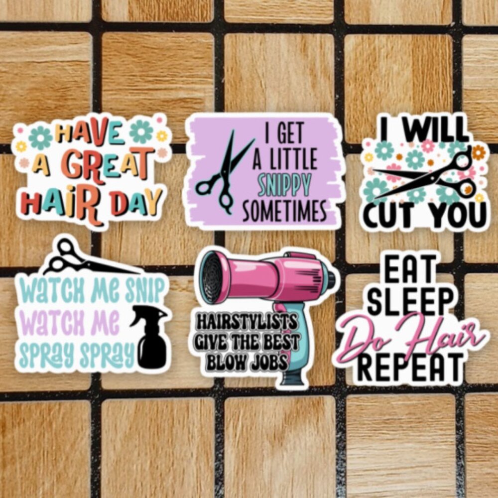 Hairdresser Sticker Pack of 6 Vinyl Stickers Waterproof Die Cut Sticker Set
